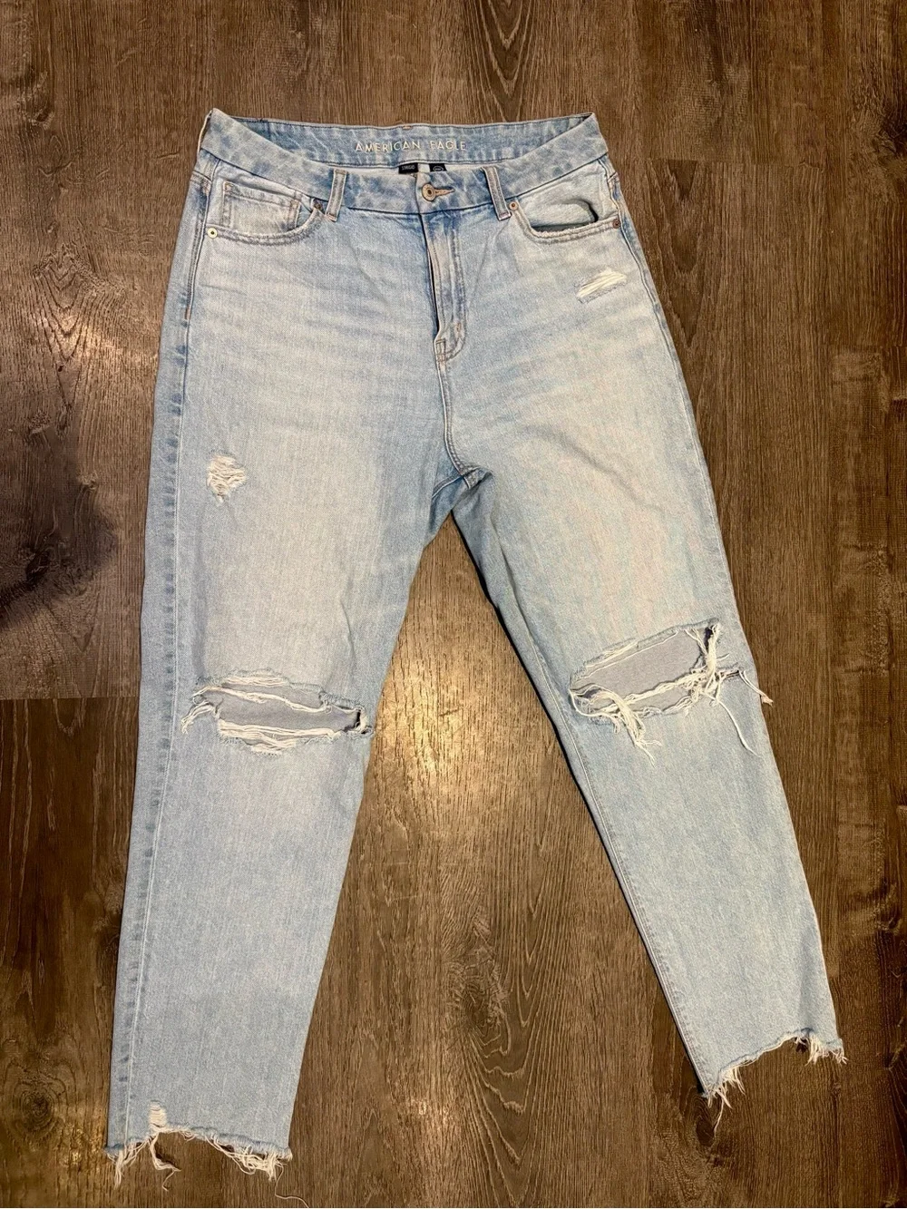 American Eagle Curvy Mom Jeans Size 10 Light Wash Distressed Raw Hem